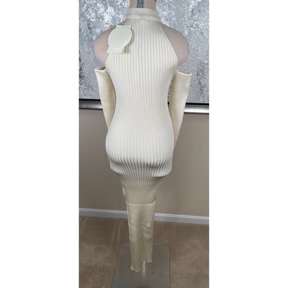 BAOBAB Yumiko Silver Embellished Long Sleeve Cutout Coconut Knit Maxi Dress Sz M - Picture 8 of 10